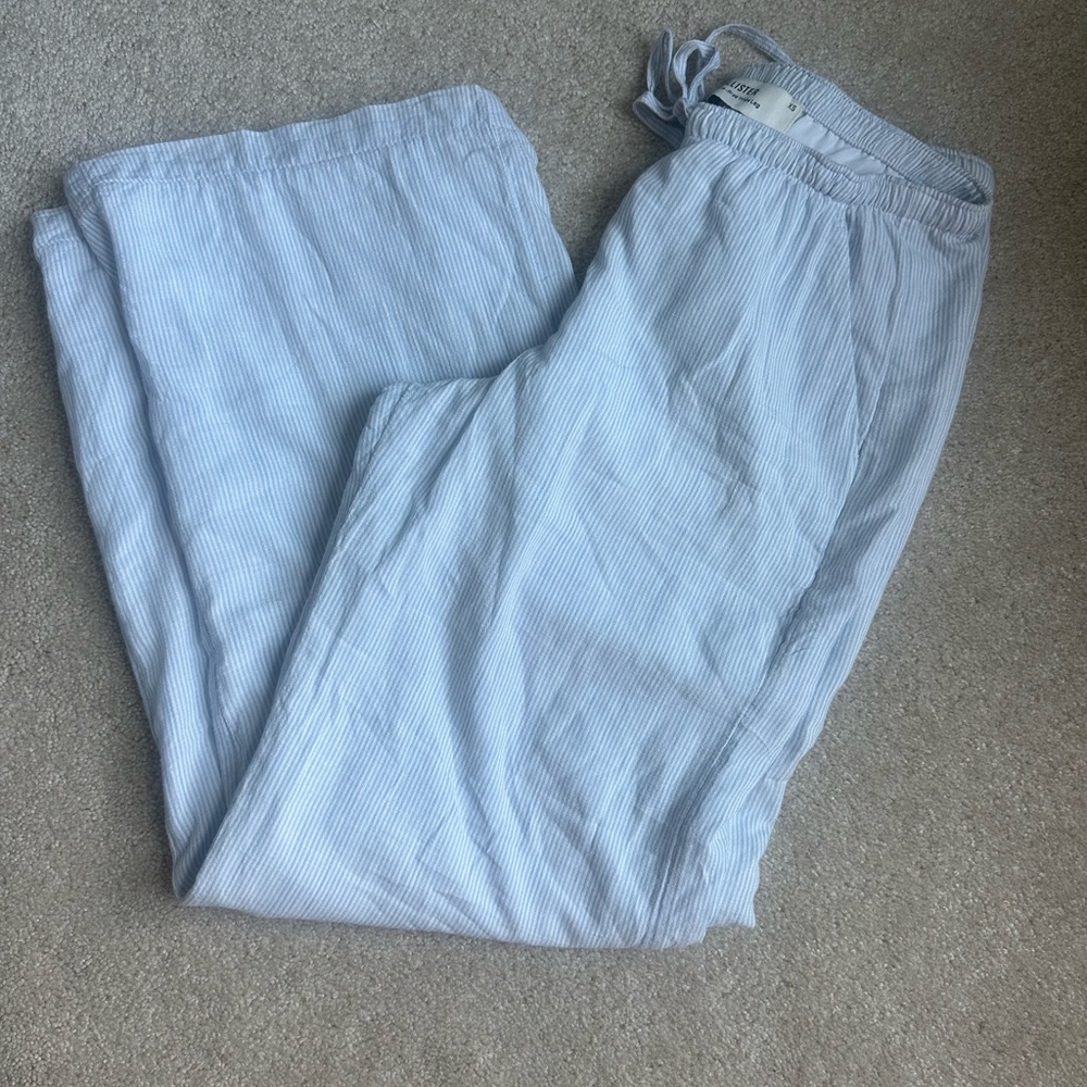 hollister low rise blue stripe linen pants